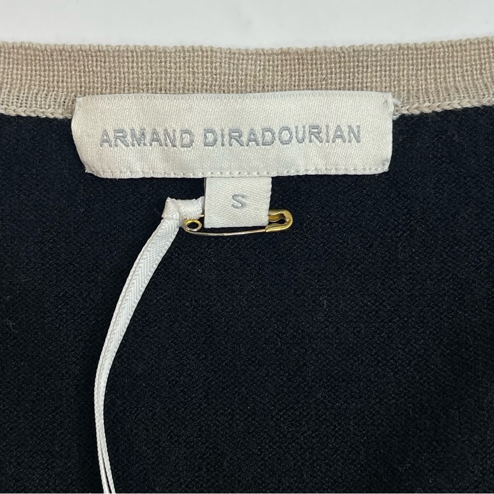 NWOT ARMAND DIRADOURIAN Women's Silk Cashmere Black Sweater Tan Trim Size Small - Picture 5 of 9